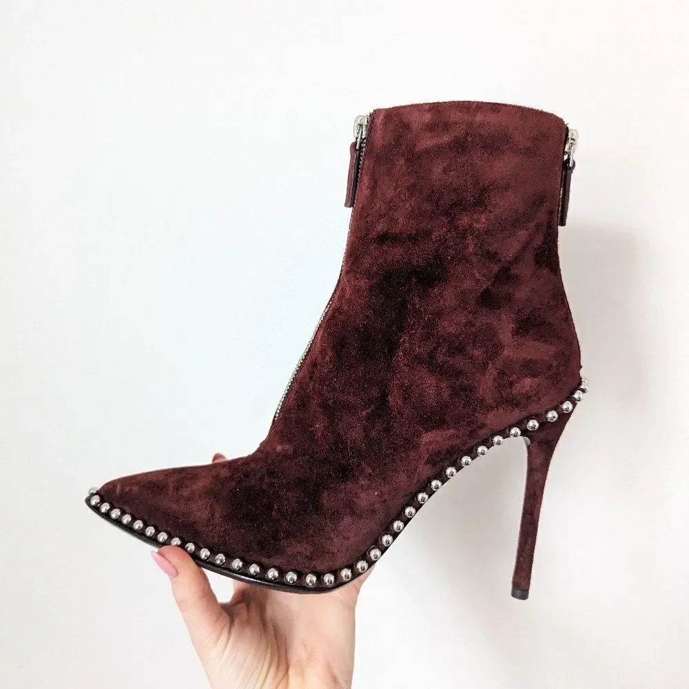 Alexander Wang cranberry maroon wine red suede studded Eri stiletto ankle boots